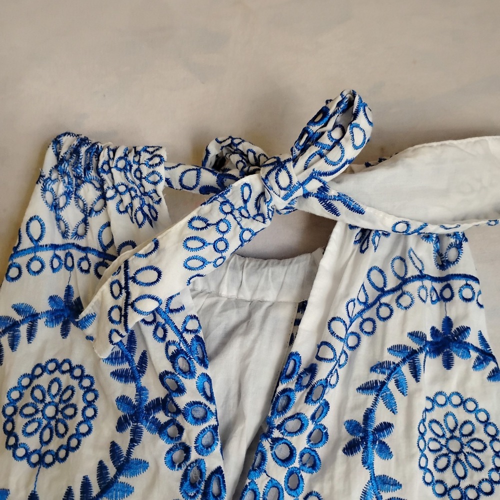 Trina Turk Dress Small Kori Ruffled Embroidered Mini Flouce Bow Cottage Boho - Picture 13 of 15